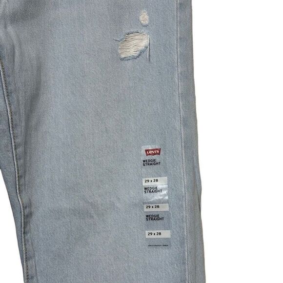 Levi’s Wedgie Straight Ripped Waistband Jeans light indigo destructed blue new - Picture 10 of 14